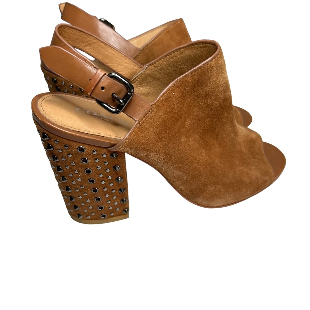 Coach Brown Suede Studded Block Heel Sandal - Picture 11 of 14